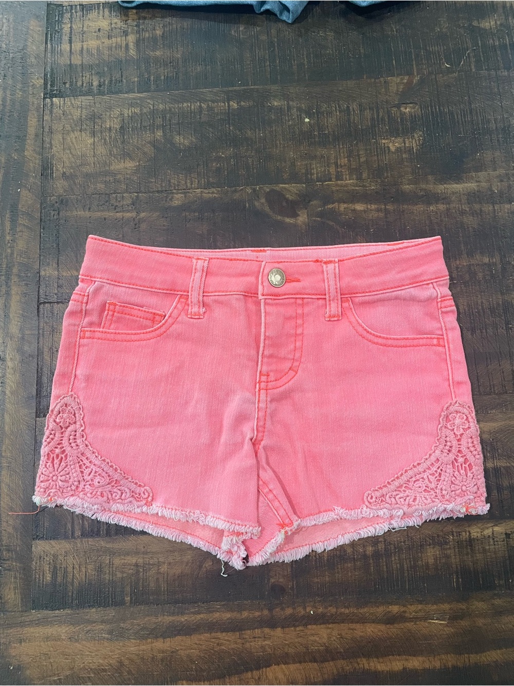 GIRLS Cherokee NEON Pink Crochet-Trim Denim Shorts
